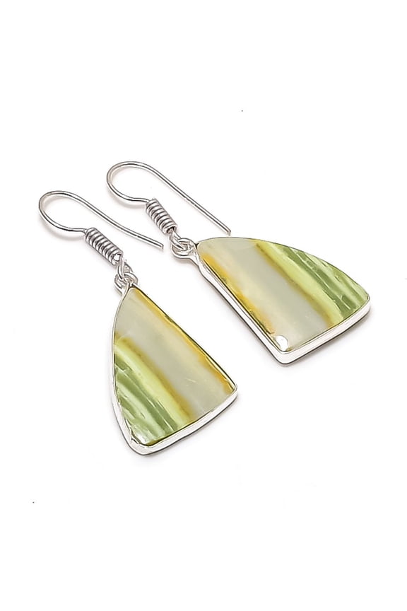 Natural Swiss Green Opal Gemstone 925 Sterling Silver Jewelry Earring 1.65"