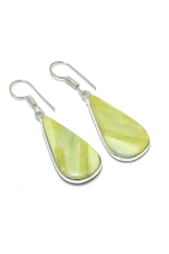 Natural Swiss Green Opal Gemstone 925 Sterling Silver Jewelry Earring 1.81"