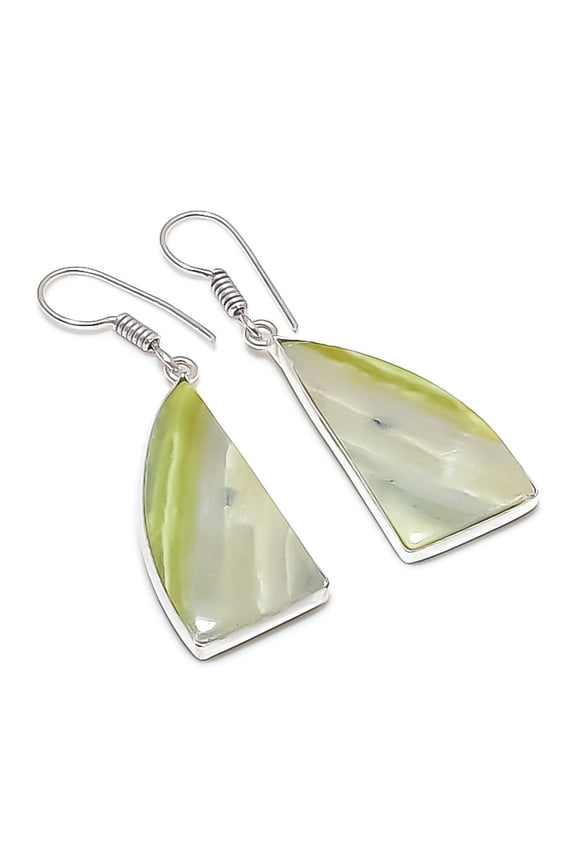 Natural Swiss Green Opal Gemstone 925 Sterling Silver Jewelry Earring 1.85"
