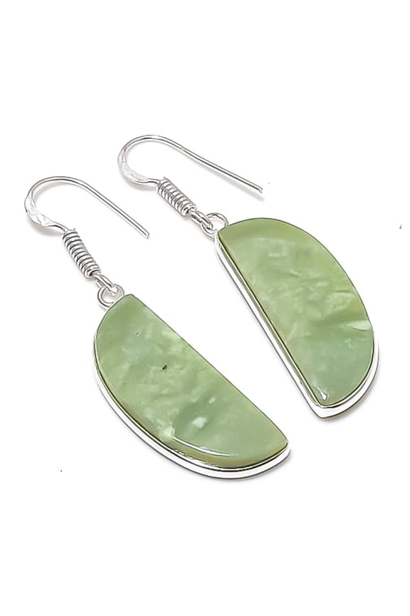 Natural Swiss Green Opal Gemstone 925 Sterling Silver Jewelry Earring 1.97"