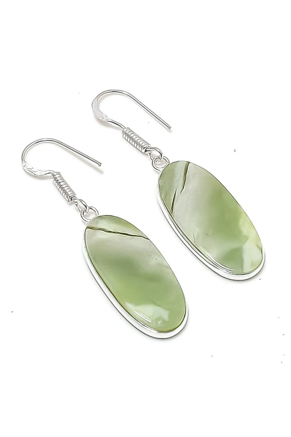 Natural Swiss Green Opal Gemstone 925 Sterling Silver Jewelry Earring 1.97"