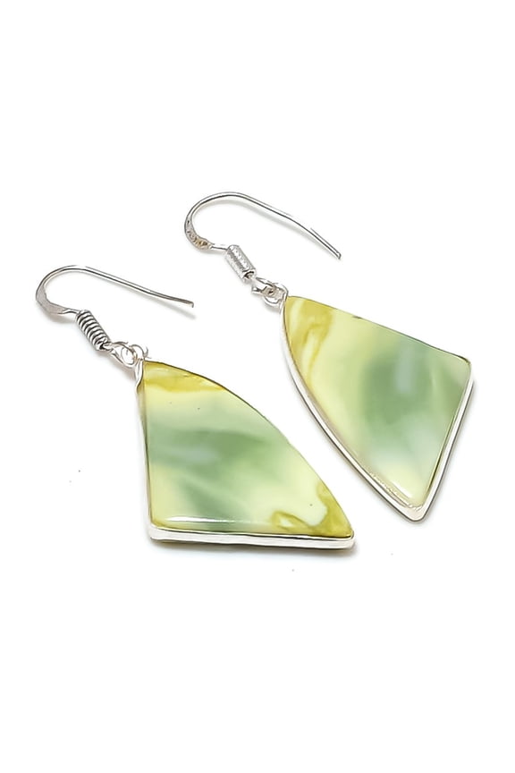 Natural Swiss Green Opal Gemstone 925 Sterling Silver Jewelry Earring 2.05"