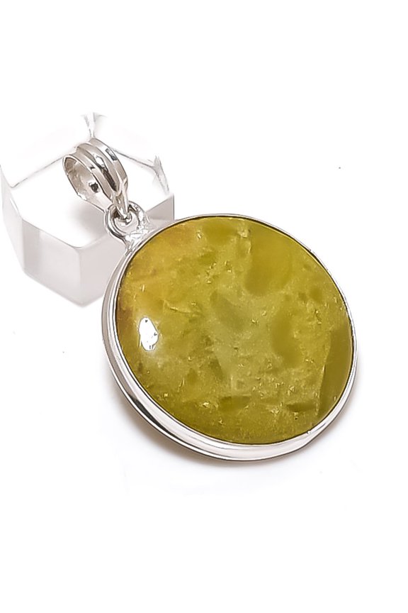 Natural Swiss Green Opal Gemstone 925 Sterling Silver Jewelry Pendant 1.85"