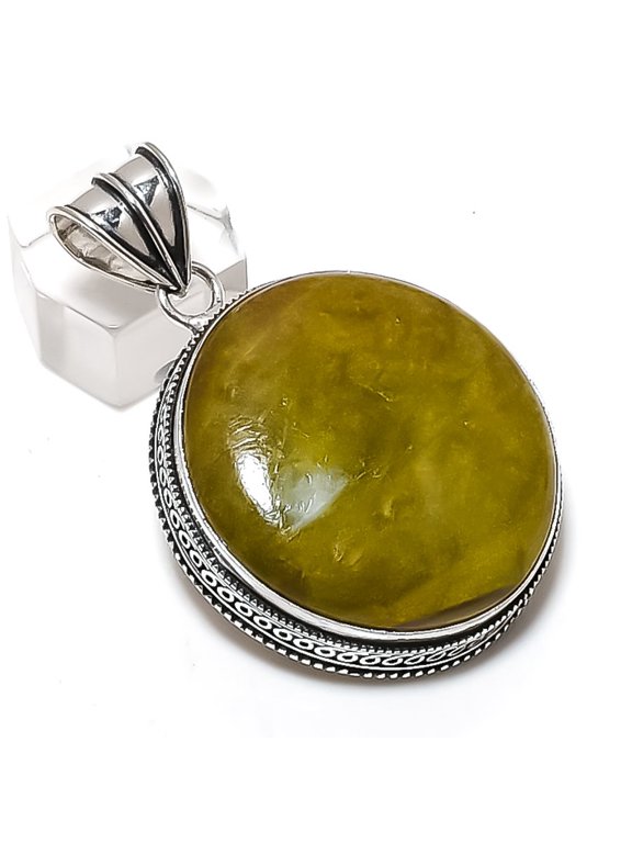 Natural Swiss Green Opal Gemstone 925 Sterling Silver Jewelry Pendant 2.17"