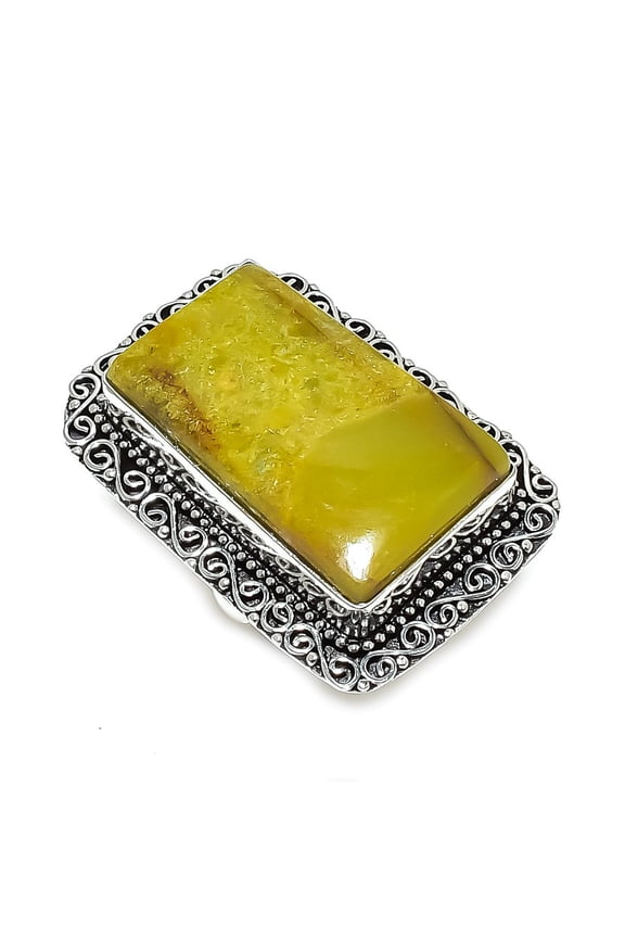 Natural Swiss Green Opal Gemstone 925 Sterling Silver Jewelry Ring Size 8