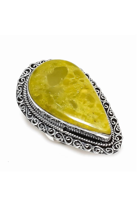 Natural Swiss Green Opal Gemstone 925 Sterling Silver Jewelry Ring Size 9