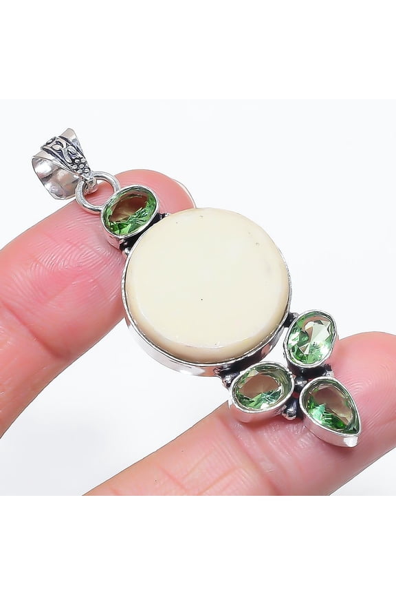 Natural Swiss Green Opal, Tsavorite 925 Sterling Silver Pendant 2.44"