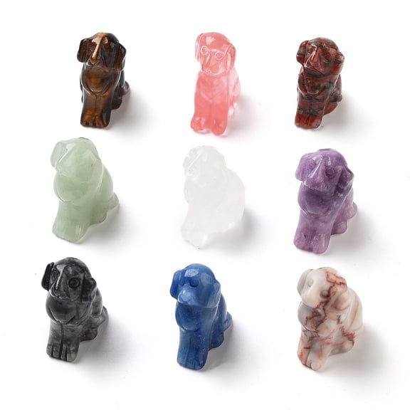 Natural & Synthetic Gemstone Carved Dog Figurines for Home Office Desktop Decoration 10~13x16~18x24~25mm