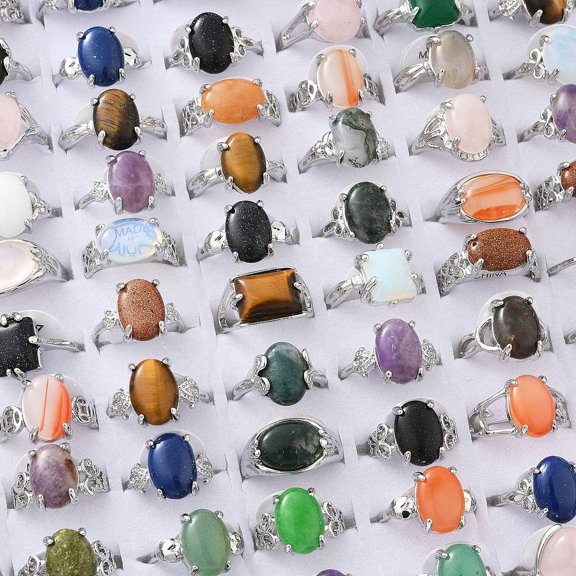 Natural & Synthetic Gemstone Rings with Brass Findings 17~20mm about 100pcs/box