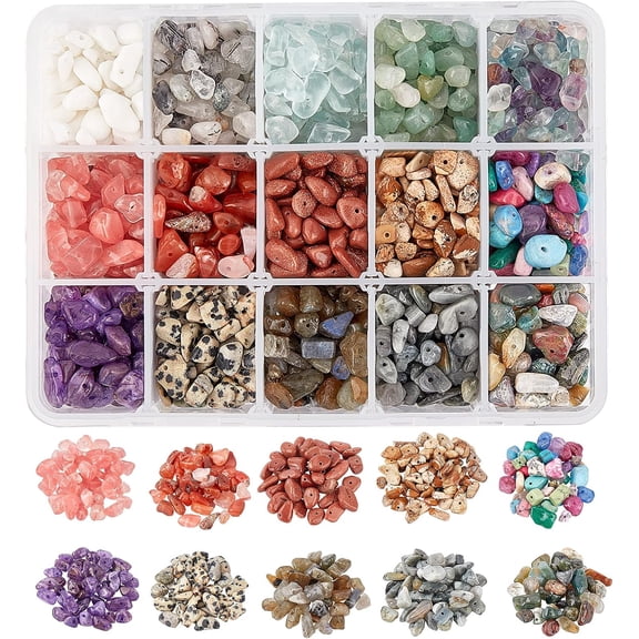 Natural & Synthetic Mixed Gemstone & Glass Chip Beads Mixed Dyed and Undyed 5~8mm Hole: 1mm 15 colors about 24~28g/color about 360~420g/box