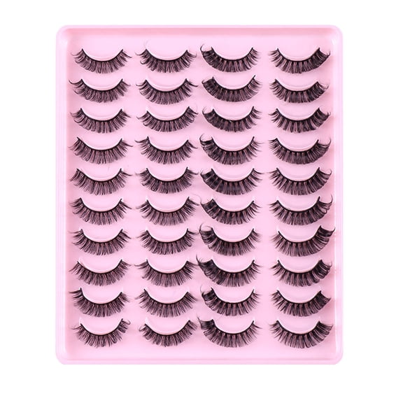 Natural Synthetic Volume False Eyelashes - Pack of 20 Pairs, Thick Full Volume, Natural Curling, High-Quality Synthetic Fibers, Dramatic Look, Beauty Makeup Tool, Women, Reusable