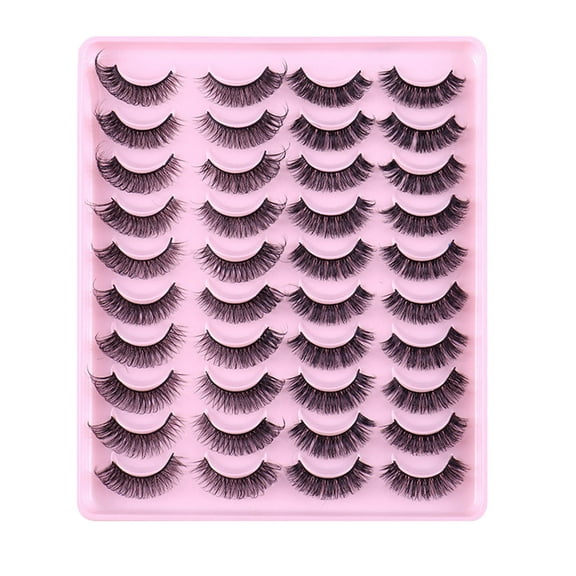Fake Eyelashes Volume Lashes - 20 Pairs Pack Synthetic False Eyelashes Thick Curl Dramatic Eye Strip Lashes, Natural Look Reusable Lash Set, Lash Extensions Alternative Beauty Kit Women Beginners