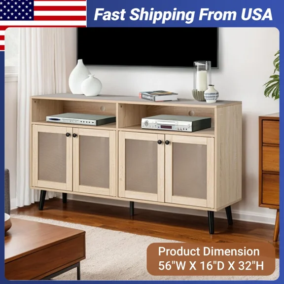 Natural TV Stand for 65 inch TV Entertainment Center Media Console with Storage Cabinets