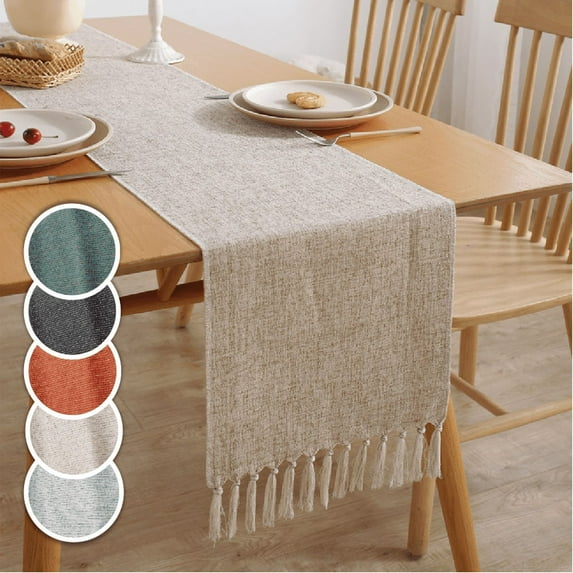Natural Table Runners 72 Inches Long, Burlap Linen Style Rustic Farmhouse Table Runner, Boho Woven Dining Table Runner, 13x72 Inches