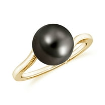 Natural Tahitian Pearl Solitaire Wedding Ring for Women in 925 Sterling Silver/ Yellow Gold Plated Birthday Jewelry| Anniversary Gift for Her | Engagement, 8MM, Ring Size: 5