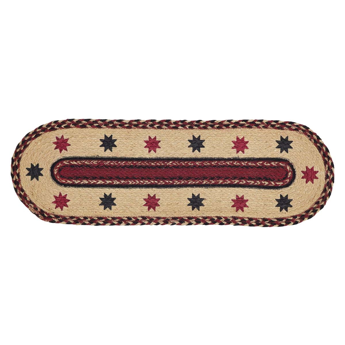 Natural Tan Primitive Flooring Carson Star Jute Latex Backing Stenciled Star Oval Stair Tread