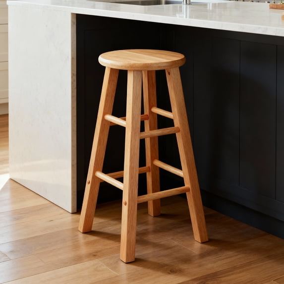 cisilov 27.5'' Wooden Backless Counter Stool with Round Seat, Natural