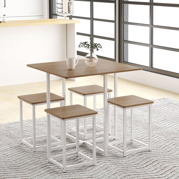 Natural Tangkula Compact Dining Table Set for 4, Small Kitchen Table Set
