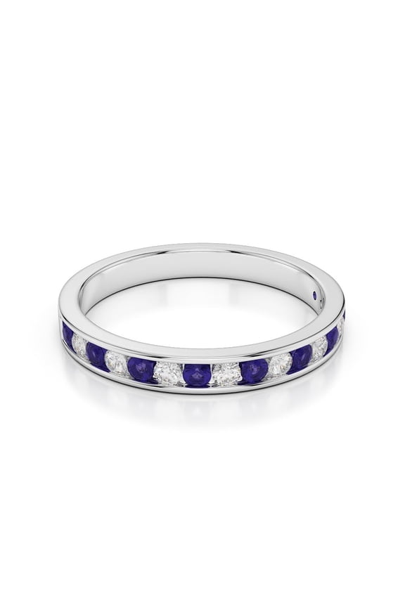 Natural Tanzanite Gemstone Round 3mm Round Half Eternity Band 925 Sterling Silver Stackable Ring, Women Engagement Wedding Ring