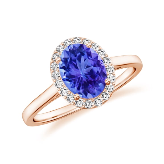 Natural Tanzanite Halo Engagement Ring with Moissanite in Rose Gold Plated/ 925 Sterling Silver| Oval Shaped December Birthstone, Birthday, Anniversary, Wedding Jewelry, Ring Size 8