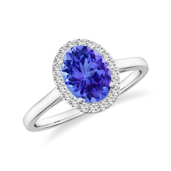 Natural Tanzanite Halo Engagement Ring with Moissanite in White Gold Plated/ 925 Sterling Silver| Oval Shaped December Birthstone, Birthday, Anniversary, Wedding Jewelry, Ring Size 10