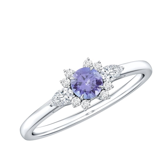 Rosec Jewels Natural Tanzanite Promise Ring with Diamond for Women - AAA Grade, 10K White Gold, US 11.00