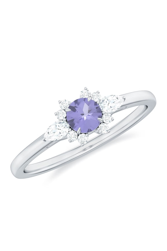 Natural Tanzanite Promise Ring with Diamond for Women - AAA Grade, 10K White Gold, US 5.00