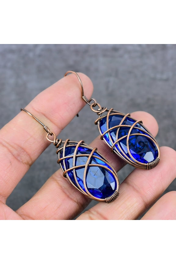 Natural Tanzanite Quartz Copper Wire Wrap Gift Jewelry Earring 2.56"