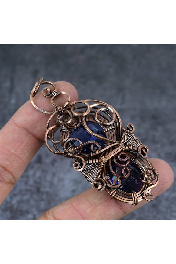 Natural Tanzanite Quartz Copper Wire Wrap Gift Jewelry Pendant 3.03"