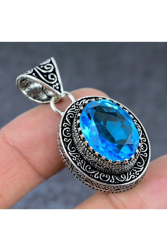 Natural Tanzanite Quartz Gemstone 925 Sterling Silver Jewelry Pendant 1.77"