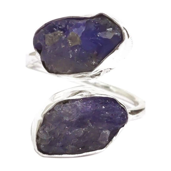 Natural Tanzanite Ring, Raw Tanzanite Ring, December Birthstone, Double Stone Adjustable Ring, 925 Sterling Silver, Womens Ring, Christmas, Handmade, Statement Jewelry, Rough Gemstone Jewelry
