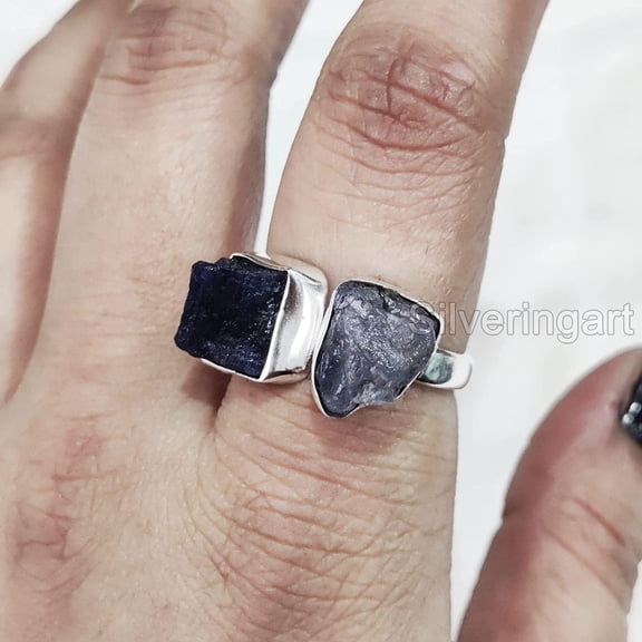 Natural Tanzanite Ring, Raw Tanzanite Ring, December Birthstone, Double Stone Adjustable Ring, 925 Sterling Silver, Womens Ring, Christmas, Handmade, Statement Jewelry, Rough Gemstone Jewelry