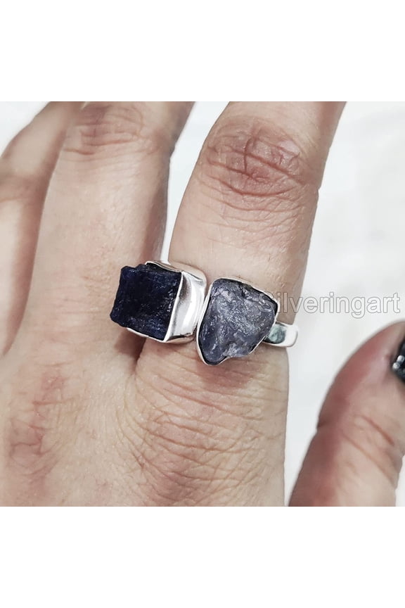 Natural Tanzanite Ring, Raw Tanzanite Ring, December Birthstone, Double Stone Adjustable Ring, 925 Sterling Silver, Womens Ring, Christmas, Handmade, Statement Jewelry, Rough Gemstone Jewelry