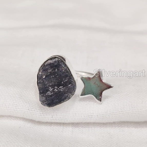 Natural Tanzanite Ring, Raw Tanzanite Ring, December Birthstone, Star Stone Adjustable Ring, 925 Sterling Silver, Womens Ring, Christmas, Handmade, Statement Jewelry, Rough Gemstone Jewelry