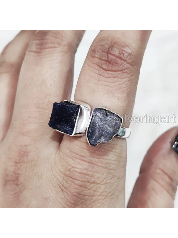 Natural Tanzanite Ring, Raw Tanzanite Ring, December Birthstone, Double Stone Adjustable Ring, 925 Sterling Silver, Womens Ring, Christmas, Handmade, Statement Jewelry, Rough Gemstone Jewelry