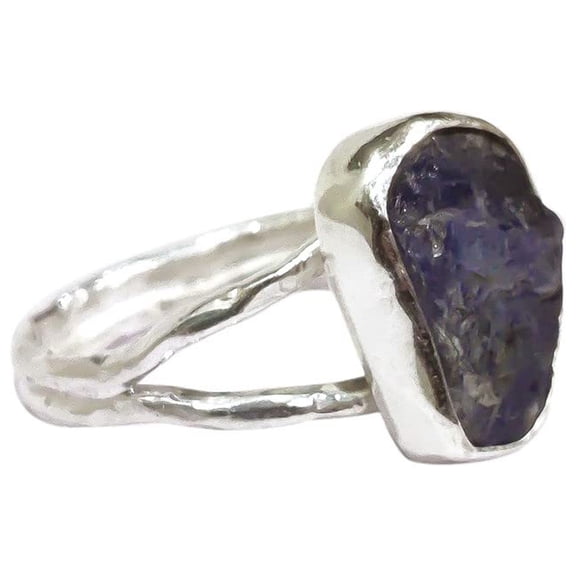 Natural Tanzanite Ring, Rough Tanzanite Gemstone Ring, December Birthstone, Hammered, 925 Sterling Silver, Womens Ring, Christmas, Thanksgiving, Handmade, Statement Jewelry, Rough Gemstone Jewelry