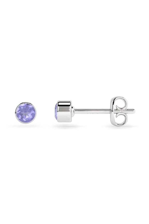 Natural Tanzanite Round Shape Stud Earrings in Sterling Silver for Women, December Birthstone Jewelry for Her Birthday, Wedding Anniversary, Christmas, Mothers Day