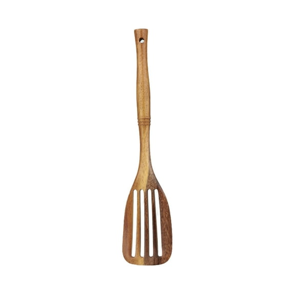 Natural Teak Kitchen Utensils Set - Durable Wooden Cooking Tools, Non-Scratch Heat-Resistant Eco-Friendly Design for Cooking Baking Serving, Comfort Grip Handle 32*7cm