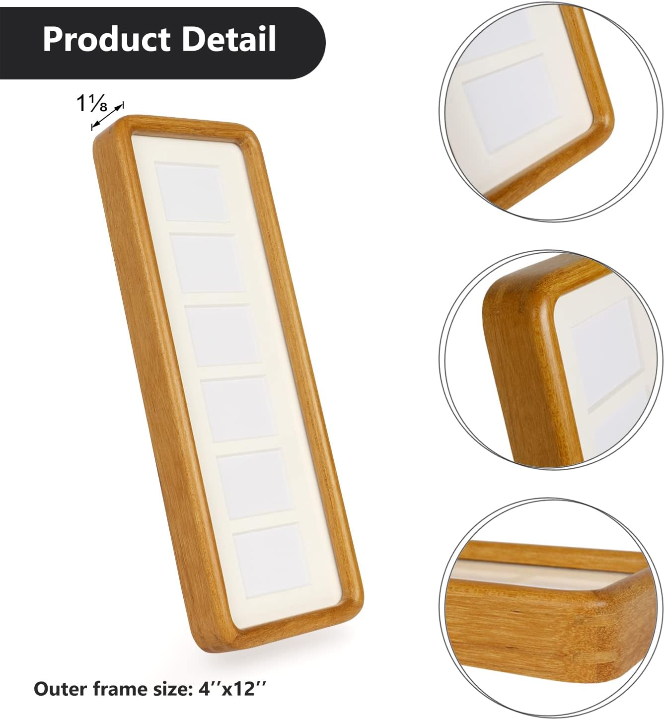 Natural Teak Wood 4X12 Picture Frame Collage With 6 Openings, Display