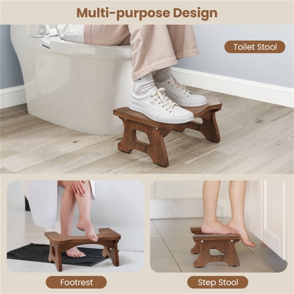Natural Teak Wood Toilet Stool 7In High Squatty Potty for Better Bathroom Experience Foot Stool for Constipation Relief Ergonomic Toilet Foot Rest Non Slip Pads Kids Step Stool Durable Bathroom Stool