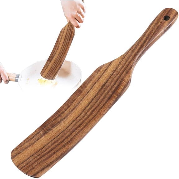 Natural Teak Wooden Spatula for Sourdough Starter, Long Handle Jar Scraper and Stirring Spoon, Non-Stick Flat Spurtle Kitchen Utensils for Cooking