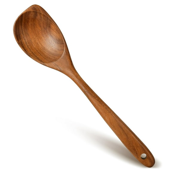 Natural Teak Wooden Spoons for Cooking, Large Heat Resistant Corner Spoon and Spatula, Smooth Grain Nonstick Cookware Utensils, Kitchen Gifts for Chefs, Brown