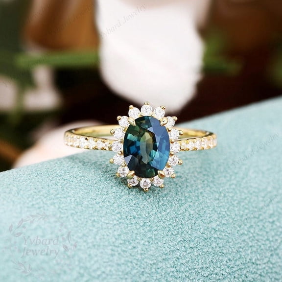 GemEmporium Oval Cut Blue Green Sapphire Engagement Rings 5.5 ct. t.w. 925 Sterling, Sterling Silver