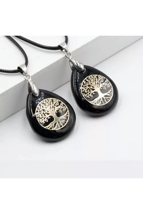 Natural Teardrop Tree of Life Necklace Pendant Germstone Energy Crystal Healing