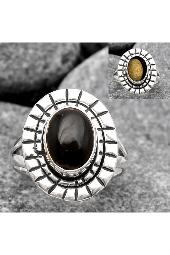 Natural Tektite Cab - Greek 925 Sterling Silver Ring s.6 Jewelry R-1564 SDR246398