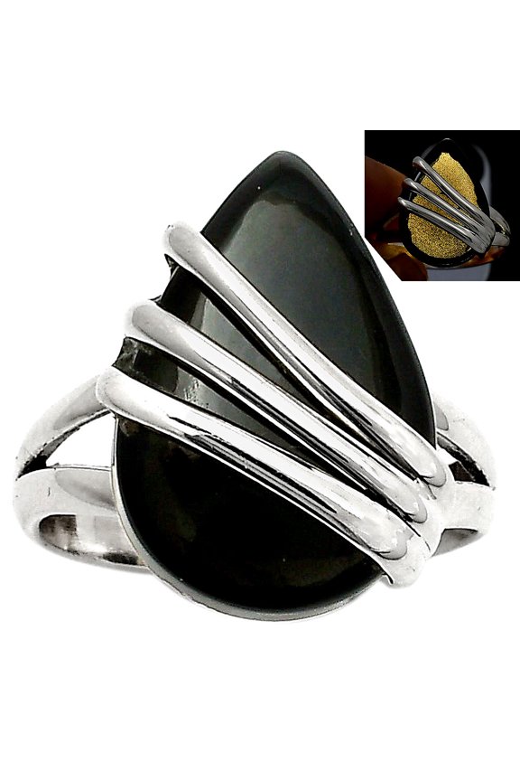 Natural Tektite Cab - Greek 925 Sterling Silver Ring s.7.5 Jewelry R-1444 SDR167540