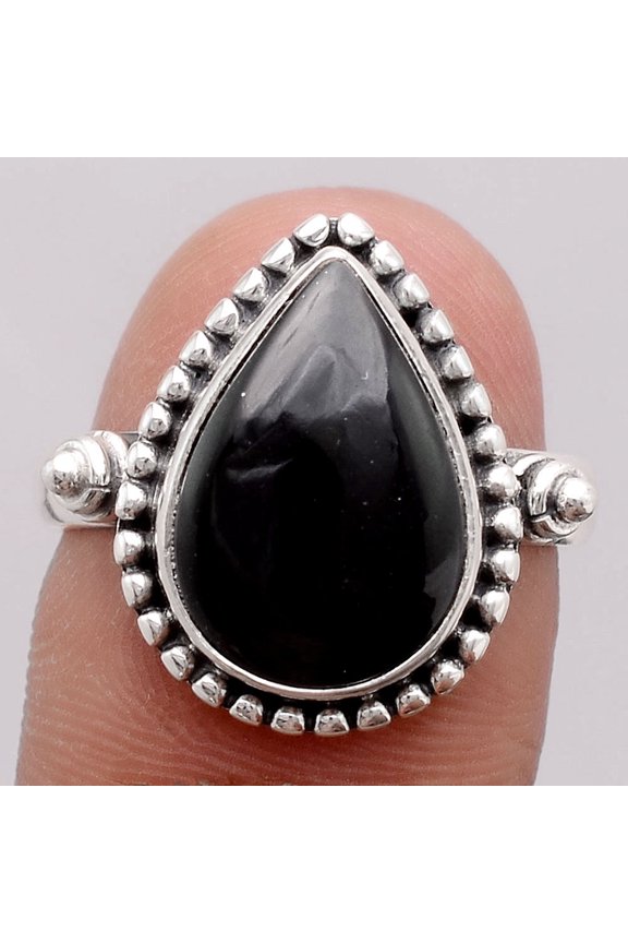 Natural Tektite Cab - Greek 925 Sterling Silver Ring s.8.5 Jewelry R-1071 SDR246209