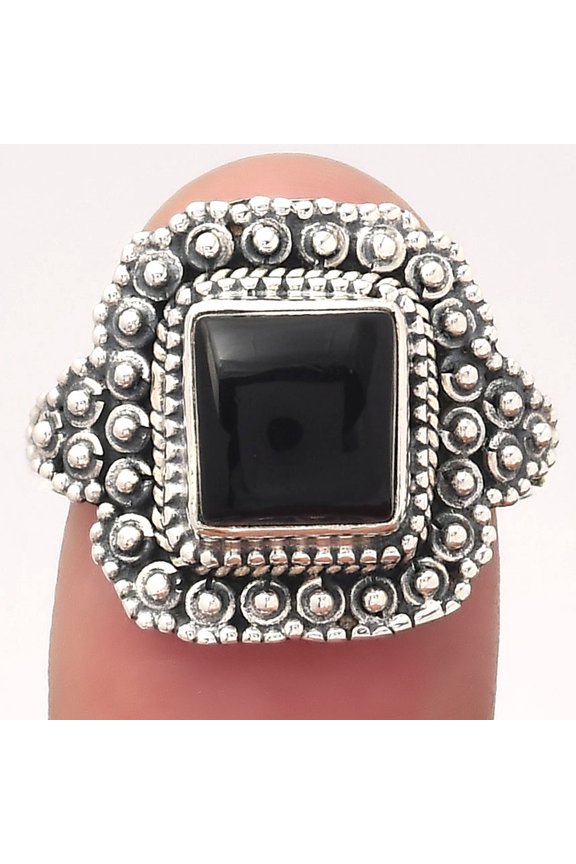 Natural Tektite Cab - Greek 925 Sterling Silver Ring s.8 Jewelry R-1124 SDR245892