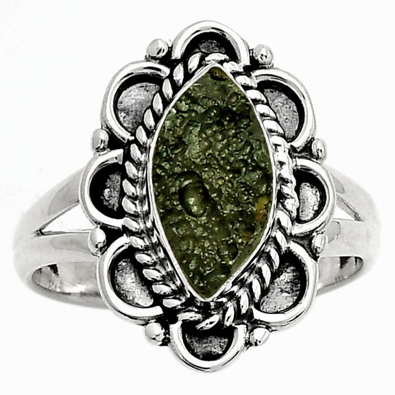 Natural Tektite Rough - Greek 925 Sterling Silver Ring s.8 Jewelry R-1256 SDR161482