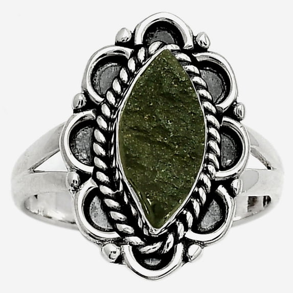 Natural Tektite Rough - Greek 925 Sterling Silver Ring s.8 Jewelry R-1256 SDR161497